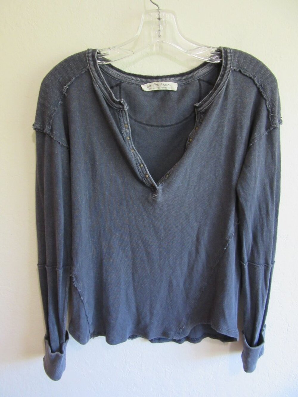We The Free Gray S V-Neck Long Sleeve Casual Pullover Top